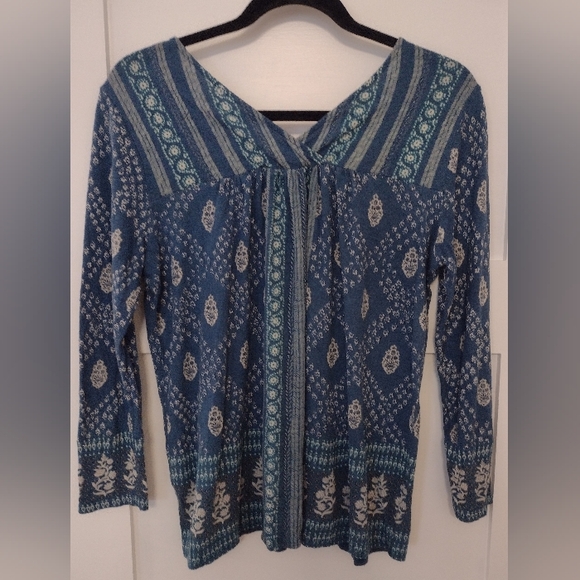 Lucky Brand Women's 3 Quarter Length Sleeve Tribal Pattern Top - Picture 2 of 4